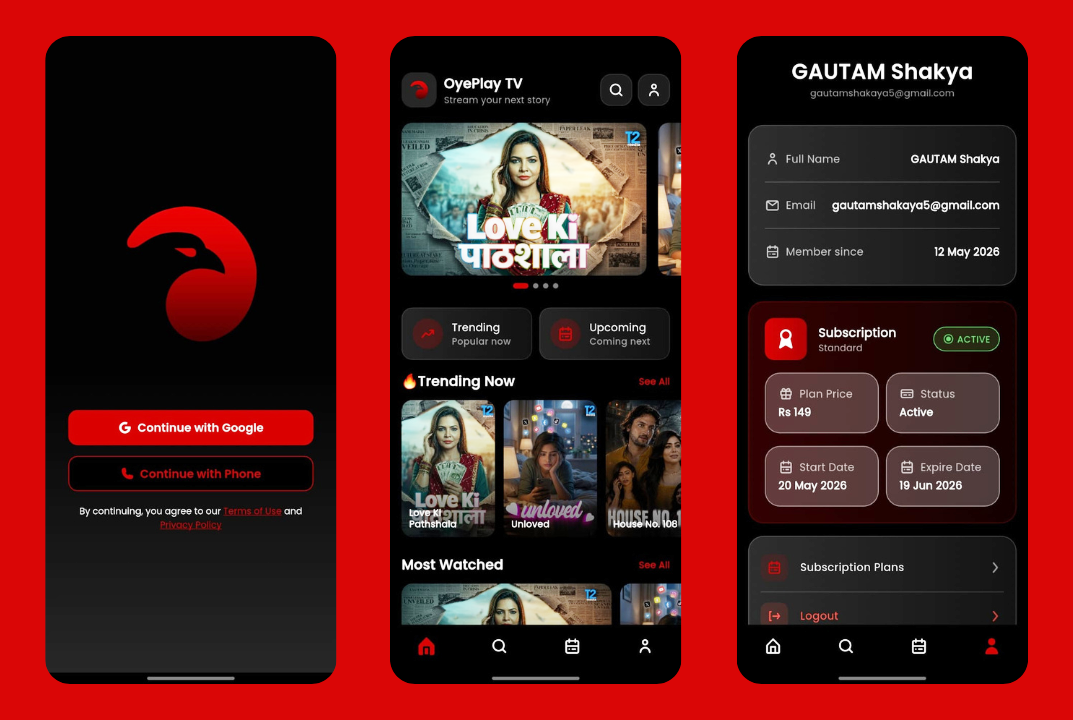 Oye Play Application